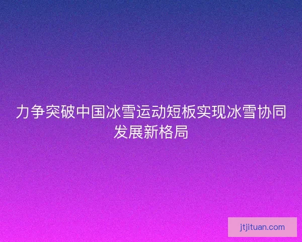 力争突破中国冰雪运动短板实现冰雪协同发展新格局